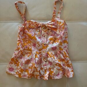 J. Crew Vibrant Orange and Cream Smocked Blouse